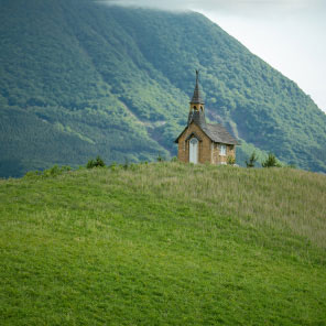 Lovers' hill with a church